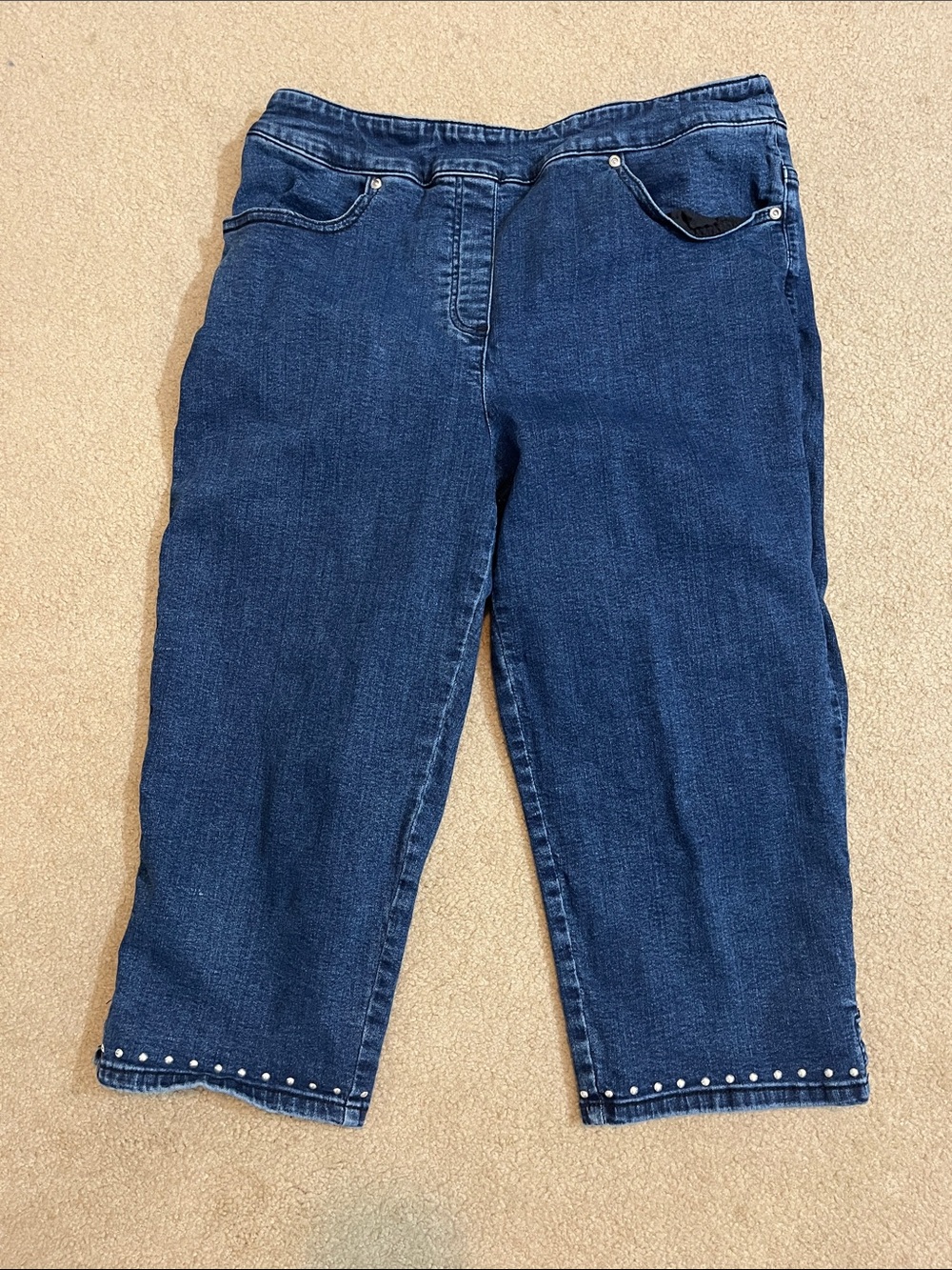 Allison Daley Size 14 Tummy Control Denim Capris | Studded Hem